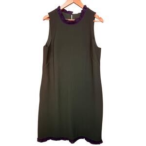 J. Crew Womens NWT Green Navy Ruffle Trim Zip Back Minimalist Chic Size Dress 12